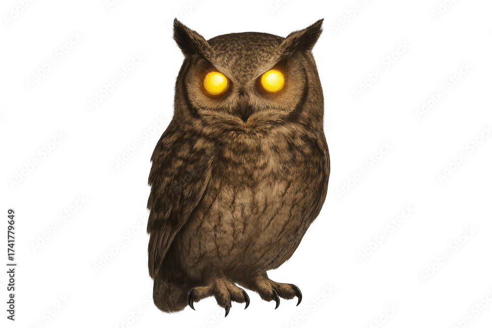Obraz premium Owl with glowing eyes showing wisdom and mystery