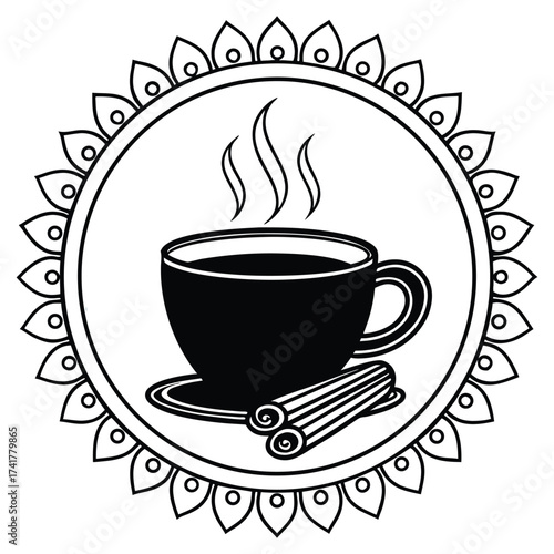 A black silhouette of a hot drink with cinnamon