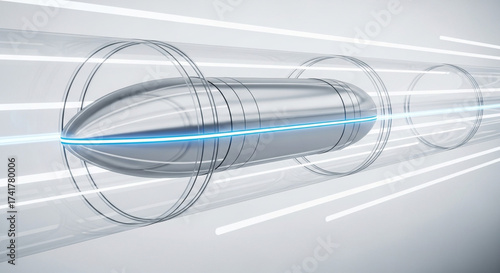 A sleek, futuristic bullet train hurtling through a tunnel, showcasing advanced technology and speed, isolated on white background
