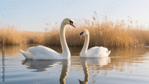 Two swans on a lake