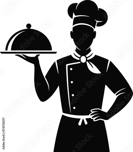Chef holding platter serving food cook