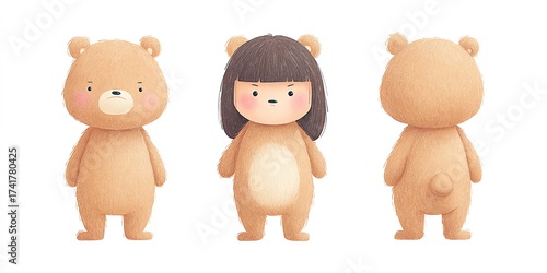 Wallpaper Mural Three cartoon bears stand side by side, showcasing different views. Front, side, back. Torontodigital.ca