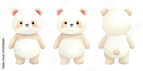 Wallpaper Mural Triple the Cuteness A charming, soft panda plush toy presented in multiple views. Torontodigital.ca