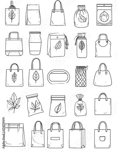 Collection of various reusable bags for groceries and shopping
