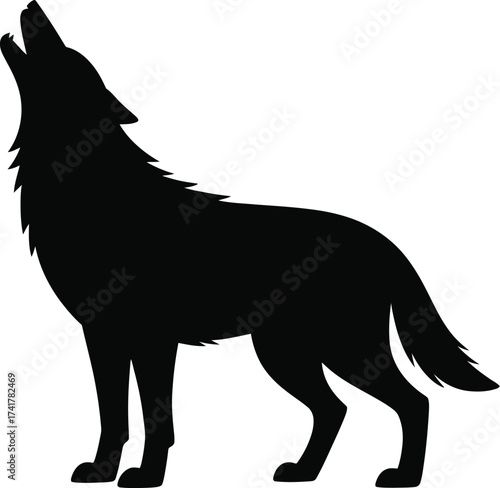 Black wolf howling silhouette animal