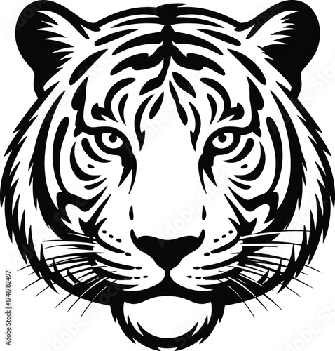 Fierce tiger face black white vector silhouette head