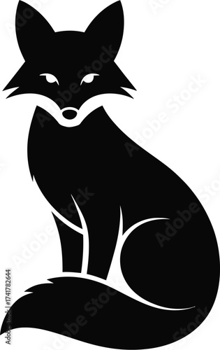 Black fox silhouette sitting animal
