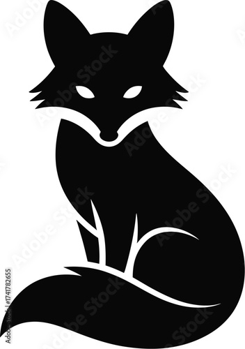 Black fox silhouette sitting alert white animal