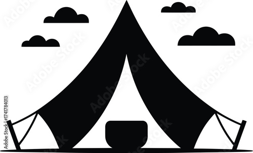 Black tent silhouette with clouds camping outdoor