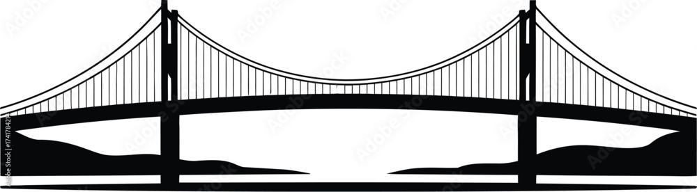 Fototapeta premium Suspension bridge silhouette vector black and white