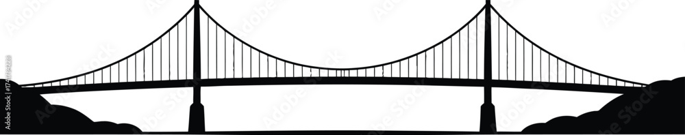 Fototapeta premium Black suspension bridge silhouette black and white