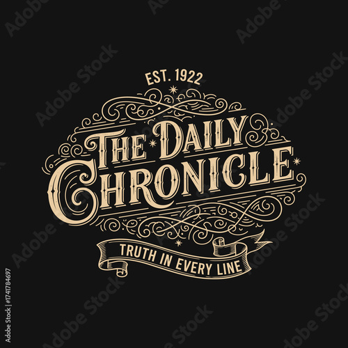 Vintage newspaper logo with intricate typography and decorative elements.
