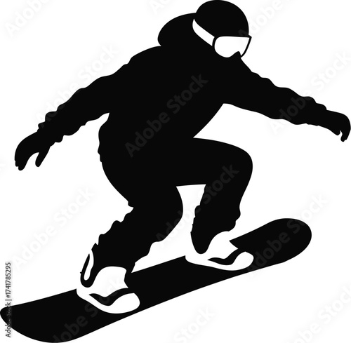 Snowboarder silhouette in action vector black