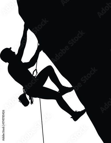 Climber ascending rock face silhouette climbing rock climbing