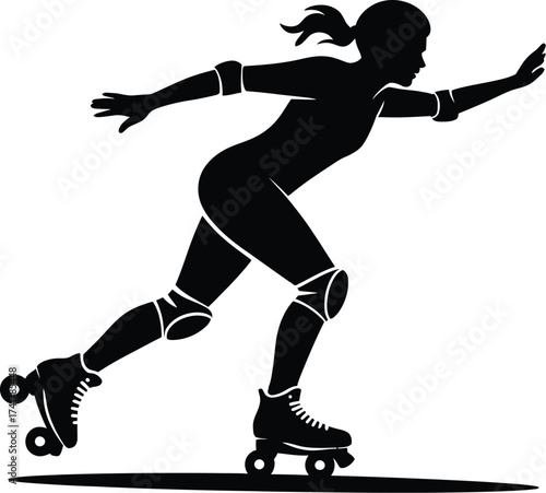 Woman roller skating action silhouette sport