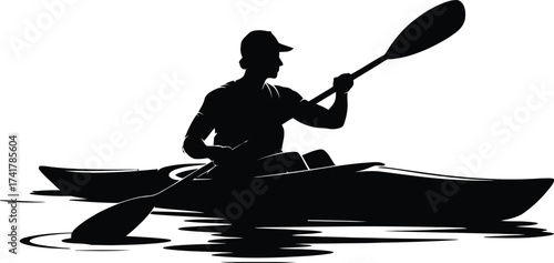 Kayaker paddling on water canoe boat