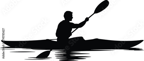 Kayaker paddling on water boat paddle