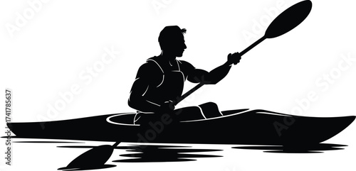 Kayaker paddling on water canoe boat