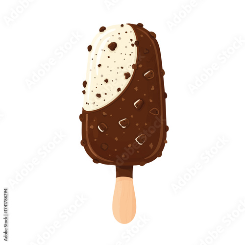 Cookies & cream ice cream bar with chocolate chunks embedded,