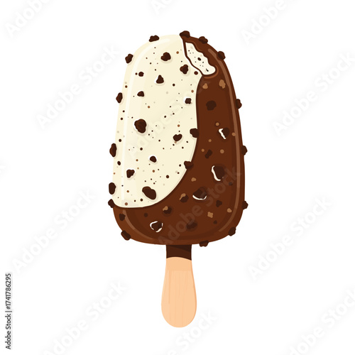 Cookies & cream ice cream bar with chocolate chunks embedded,