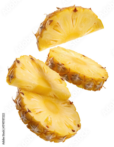 Fresh ripe pineapple slices isolated tropical fruit food photography close up