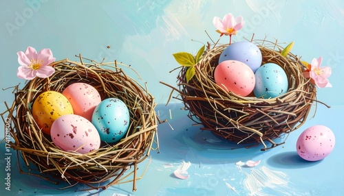 Wallpaper Mural Easter Eggs in Nests, Decorated Eggs, Spring, Holiday, Colorful, Decorative Torontodigital.ca