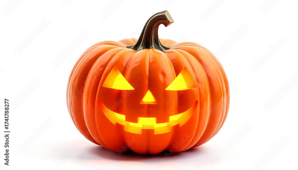 Fototapeta premium Halloween Jack-o'-Lantern Pumpkin with Scary Face isolated on white transparent background, created with generative ai