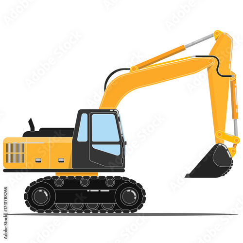 Exavator side view with white background