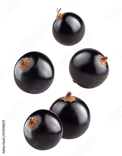 Five ripe blackcurrants isolated food photography healthy fruit delicious berries