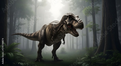 Tyrannosaurus Rex in Foggy Jungle