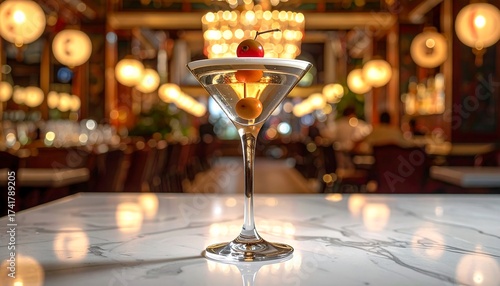 Wallpaper Mural Elegant Martini Cocktail with Cherries Garnished on a Marble Table in a Bar Torontodigital.ca