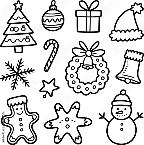 Christmas icons vector silhouette christmas tree ornament