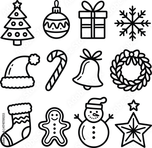 Christmas icons vector silhouette tree ornament