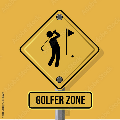 GOLFER ZONE road signs. Graph...
