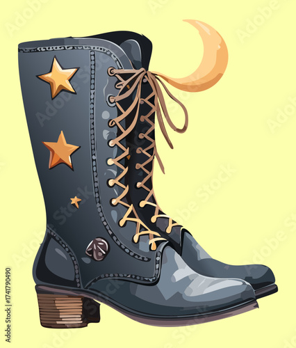 Spooky Black Lace-Up Boot with Light Sole Perfect for Halloween and Gothic Style