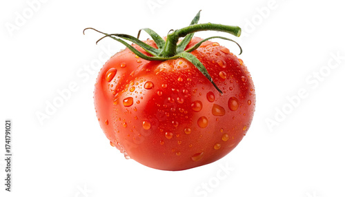 Fresh red tomato with water droplets isolated on a dark surface