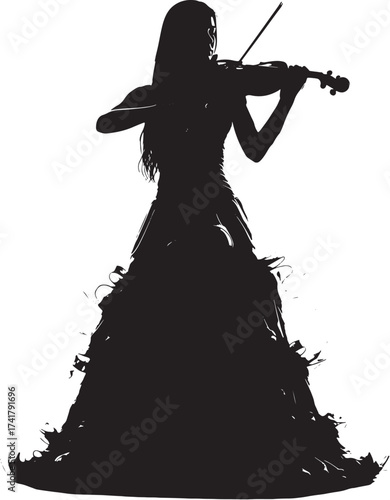 Vector art of elegant silhouette of a woman playing violin, , embodying grace and musical artistry