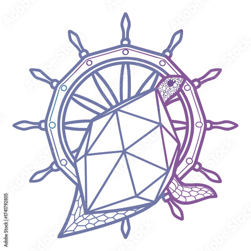 Geometric turtle with a ship wheel, a nautical theme