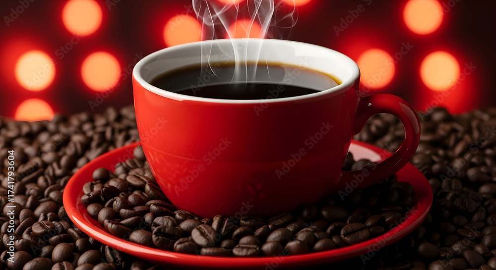 Obraz premium Morning Ritual Aromatic Coffee Steam rising from a Rich Brew Indulge in Warmth and Flavor Elevate Your Senses with Each Sip Coffee Beans Caffeine Boost Energy Recharge