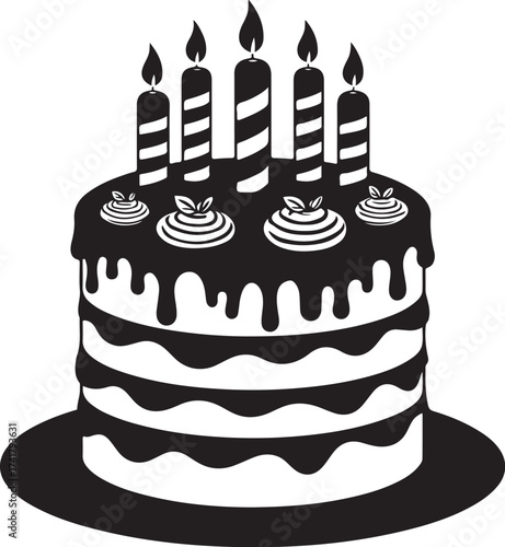 Black and white multi layer cake with candles birthday