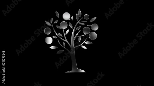 Stainless metallic tree icon with modern polished style