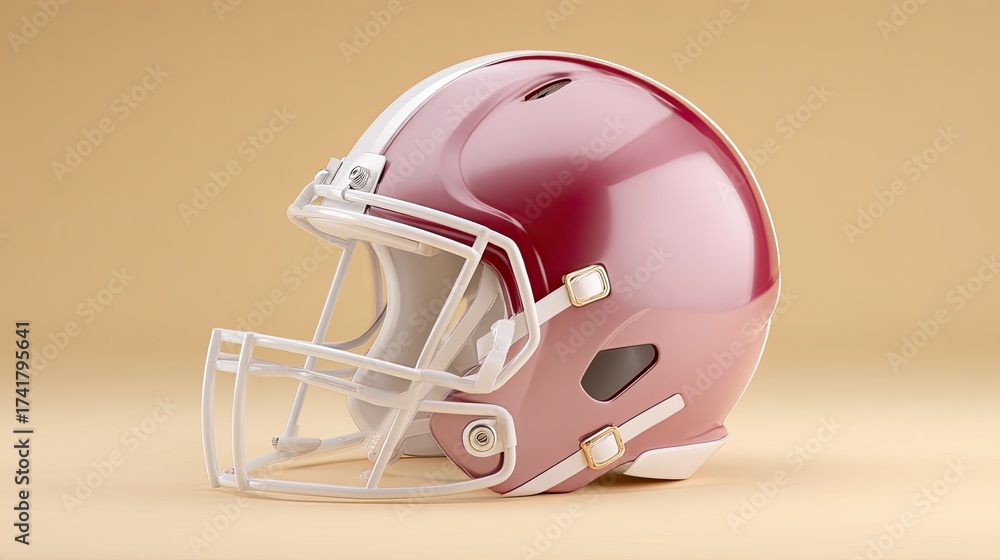 Fototapeta premium Sleek Football Helmet Displayed Against a Soft Neutral Background in a Professional Studio Setting