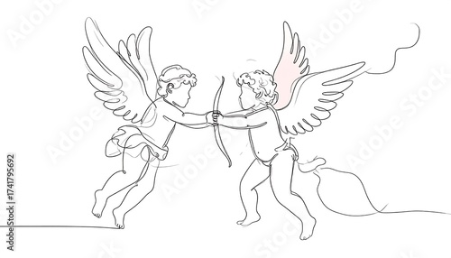 Wallpaper Mural Line Art Illustration of Two Cupids with Bow and Arrows, Ready to Love Torontodigital.ca