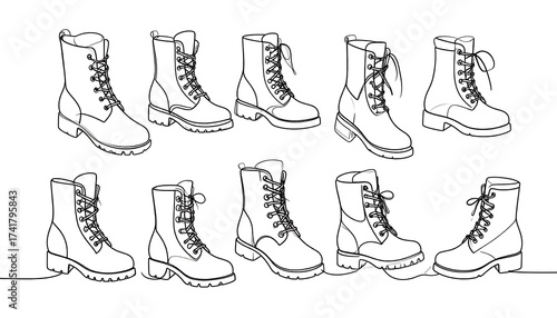 Wallpaper Mural Line Art Illustration of Various Combat Boots in Different Styles Torontodigital.ca