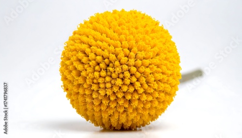 Wallpaper Mural Macro Photography of a Bright Yellow Billy Button Flower Against a White Background Torontodigital.ca