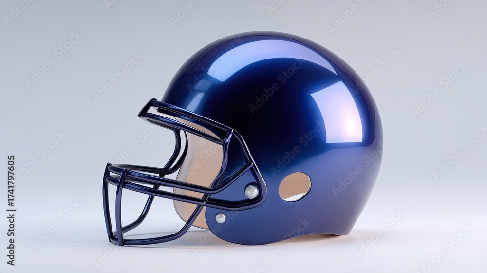 Naklejka premium Glossy Blue Football Helmet Isolated on Light Background for Sports and Athletic Themes, Equipment, and Design Use