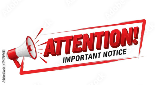 Attention important notice megaphone announcement graphic isolated on transparent background