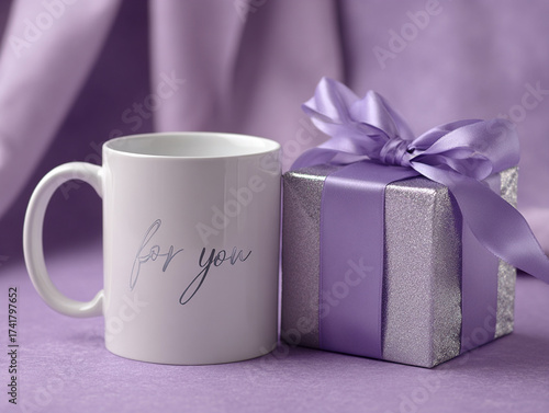 Elegant Lavender Cup and Wrapped Present