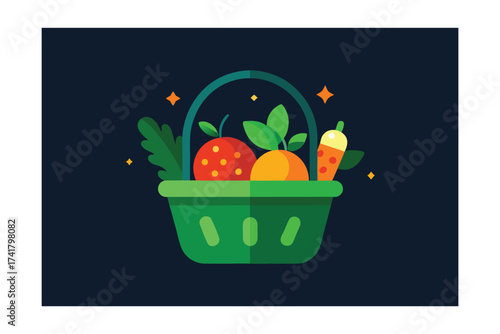 easter basket with eggs and flowers food design icon vector 