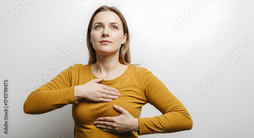 Breast Cancer Awareness Empowered Woman Conducting Self Exam Hopeful and Proactive for Early Detection Preventing Disease Focused on Healthcare and Wellbeing Lifestyle